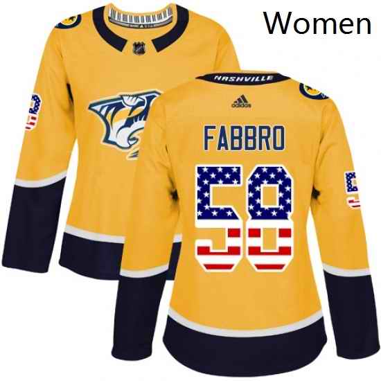 Womens Adidas Nashville Predators 58 Dante Fabbro Authentic Gold USA Flag Fashion NHL Jersey
